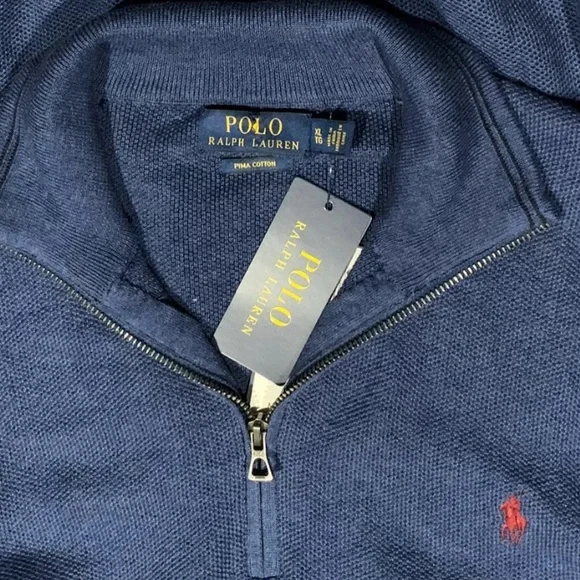 Polo Ralph Lauren Textured Pullover Turtleneck Pima Cotton Navy Heather Sweater